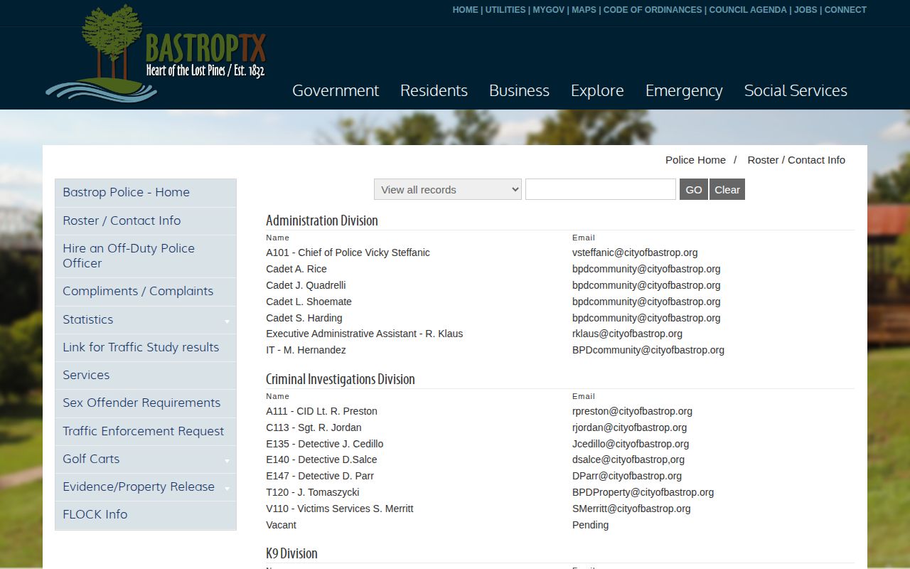 Bastrop Police Department records source for Bastrop booking and arrest records