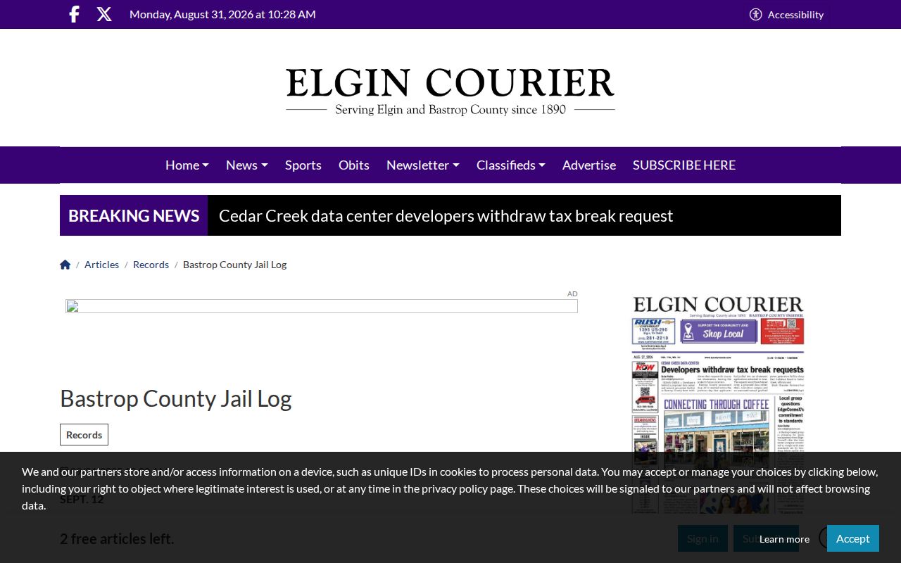 Bastrop County Jail Log local news record source